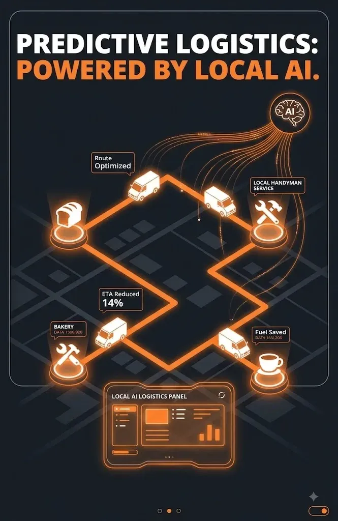 A diagram of one delivery route planned between local businesses on a street map.