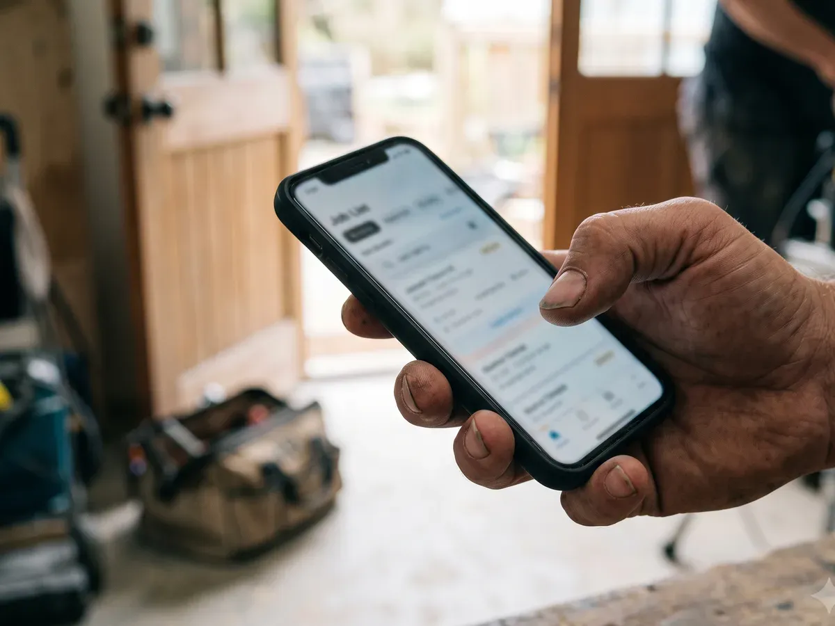 An engineer checking their next job on the Foothold AI phone app.
