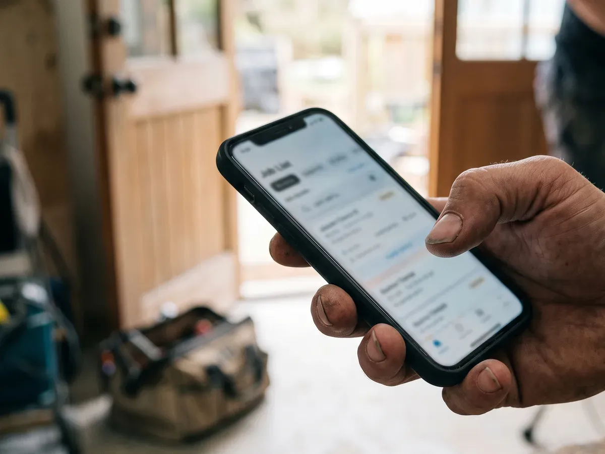 An engineer checking their next job on the Foothold AI phone app.