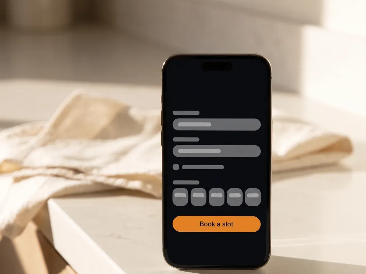A cleaning company's website on a phone, asking a customer to pick a day.