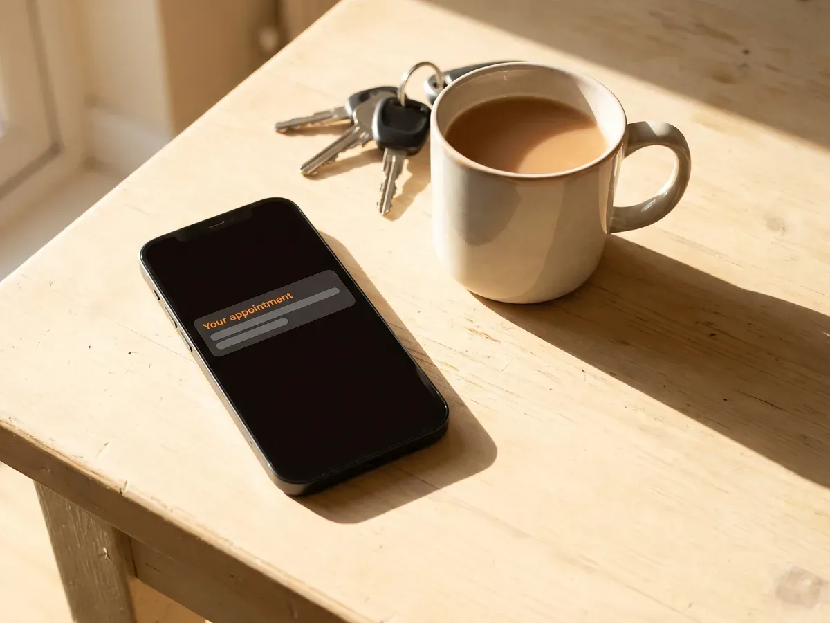A phone showing an appointment reminder sent to a patient before their visit.