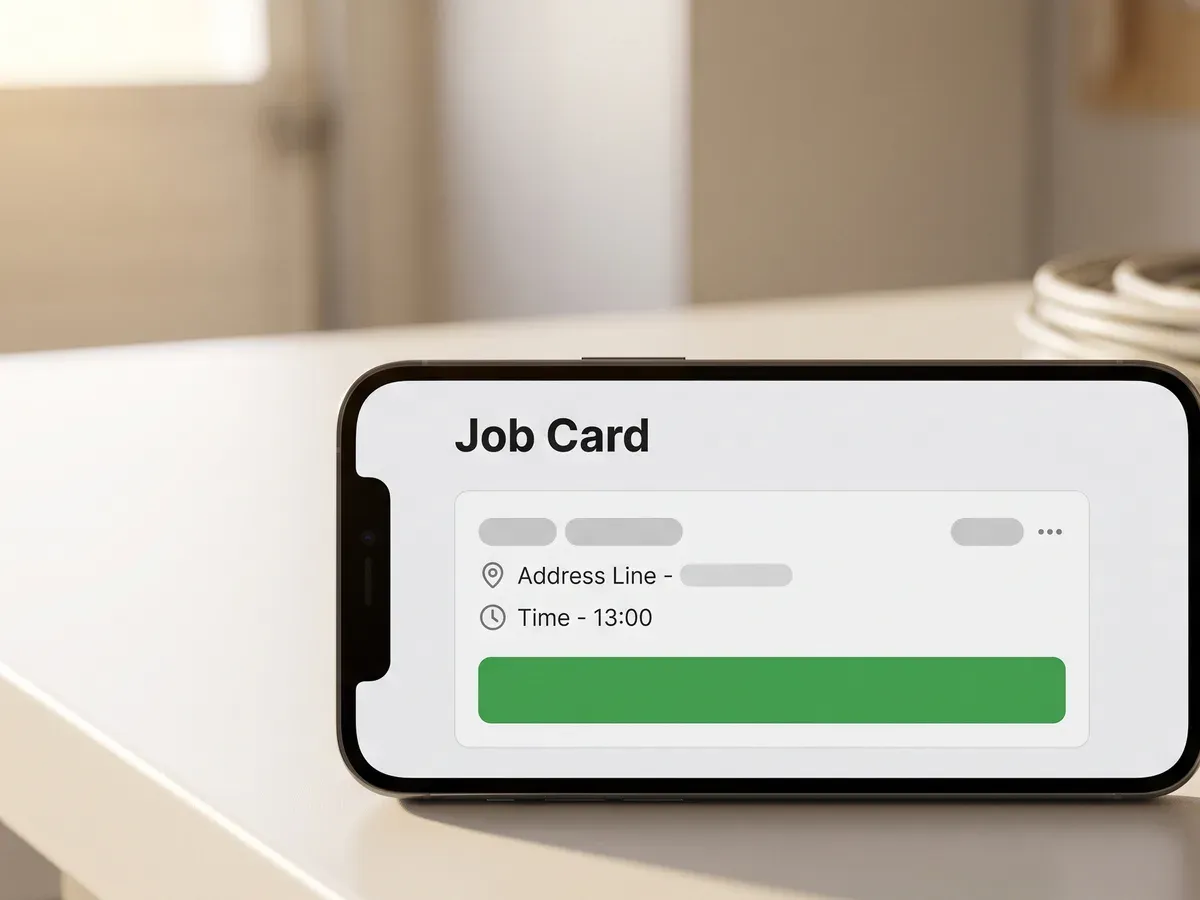 An engineer's phone showing the next job, the address and the access notes.
