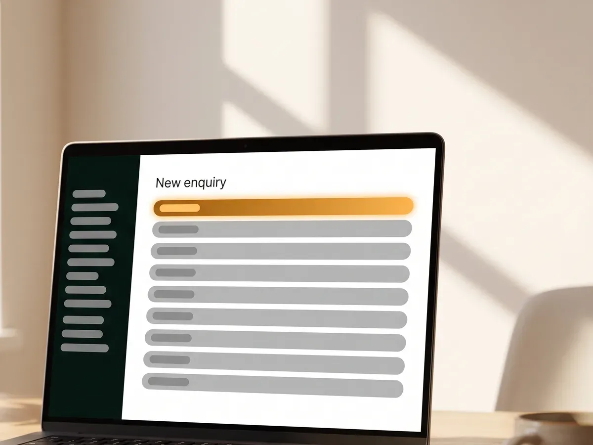 A new enquiry from an electrician's website arriving at the top of the back office list.