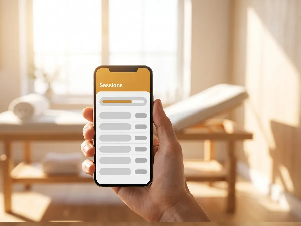 A phone showing how many sessions of a block are left to book.